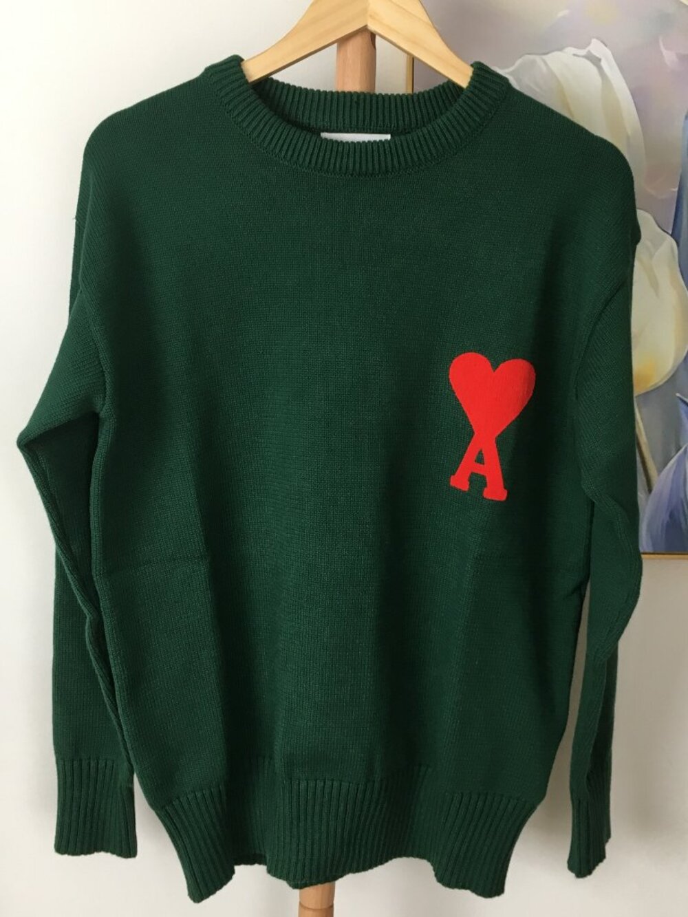 Ami Green Crew-Neck Knit Sweater